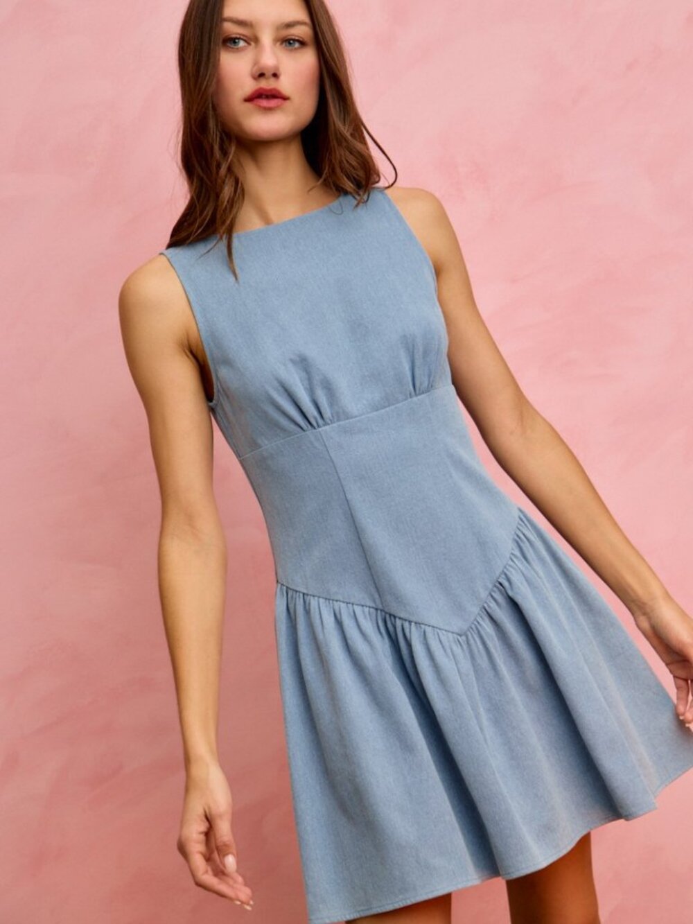 Fit And Flare Sleeveless Denim Mini Dress - Picture 3 of 10